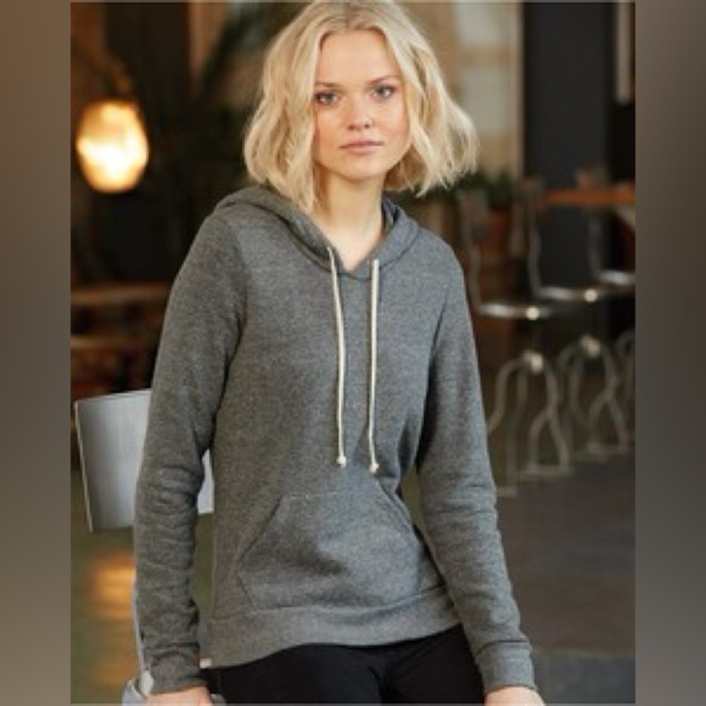 Alternative Apparel Heather Gray Pullover Drawstring Hoodie S Muffler Pockets